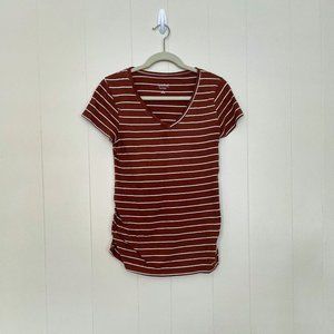 Isabel Maternity | Short Sleeve Striped Brown + White Maternity Tee | S